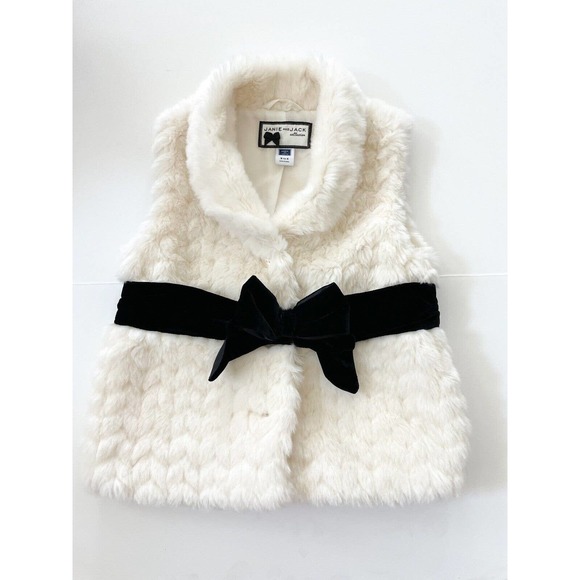 Janie and Jack Other - Janie & Jack Collection 3T 4T Faux Fur Vest Ivory Black Bow Formal 3-4 Years
